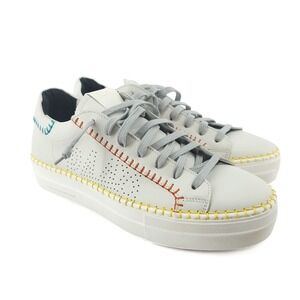 P448‎ Thea Sneakers Womens EU 42 US 11 White Leather Whipstitch Low Top EUC